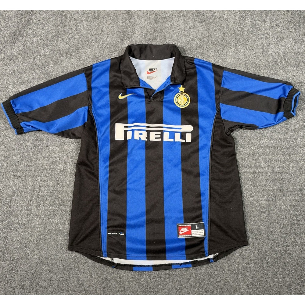 Vintage 1998/99 Nike Inter Milan Home Soccer Jersey Youth Large Pirelli Italy